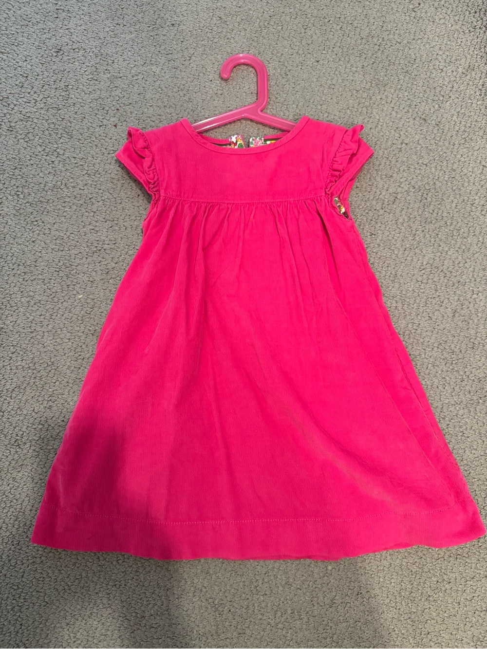 Mini Boden Bright Pink Ruffle Sleeve Cord Dress